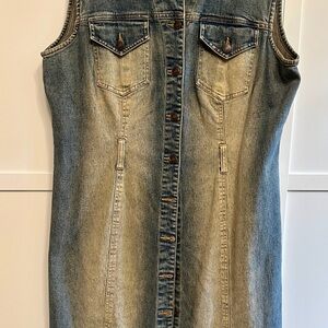 Hi Jeans XL 44 bust Sleeveless Washed Blue stretch Denim Button-Front Jean Dress
